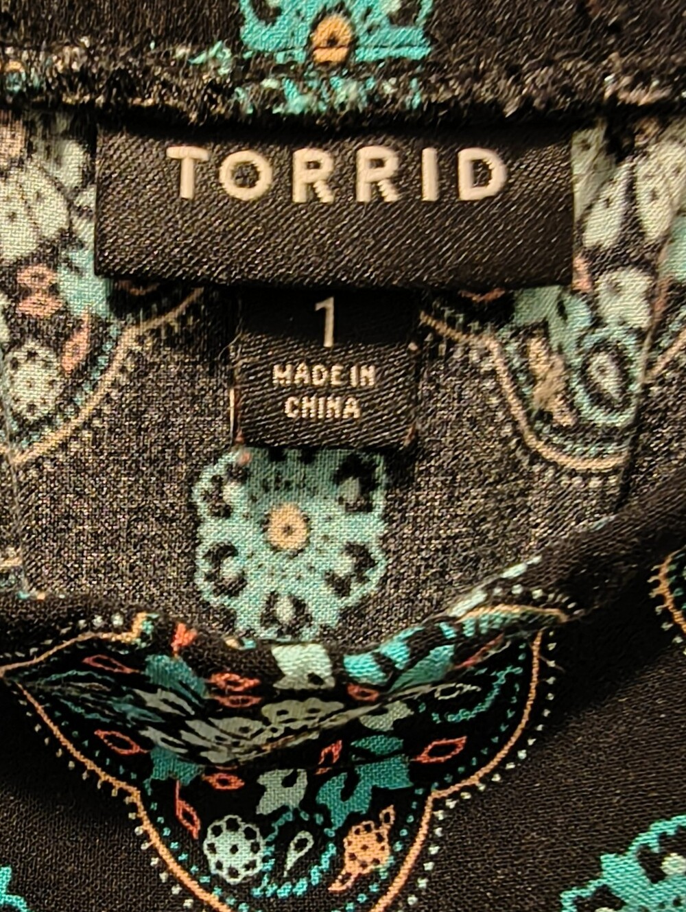 Torrid 3-Tier Midi Sundress - Size 1 / 1X, Black & Turquoise Mandala Print - Picture 9 of 9